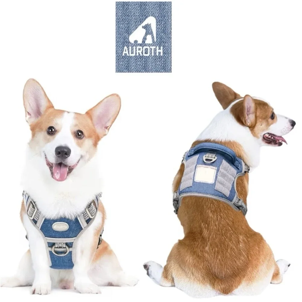 Auroth Tactical‎ Dog Harness for Small Dogs No Pull Adjustable Denim Blue